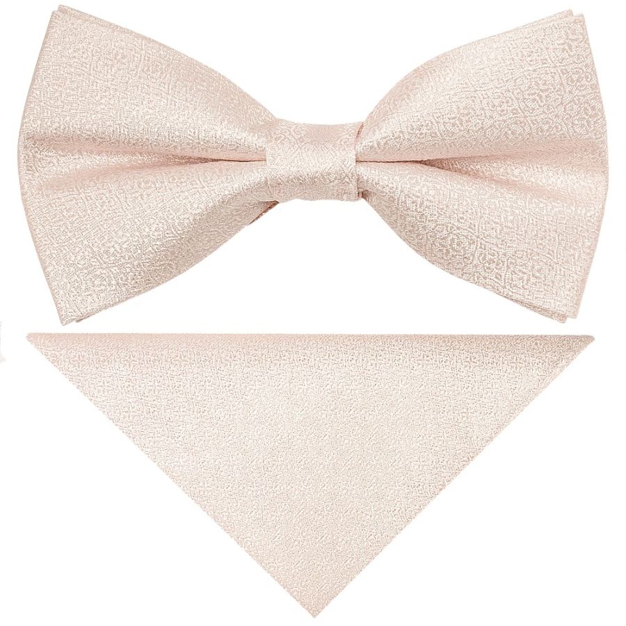 Pre Tied Blush Self Floral Textured Silk Boys Bow Tie and Pocket Square Set