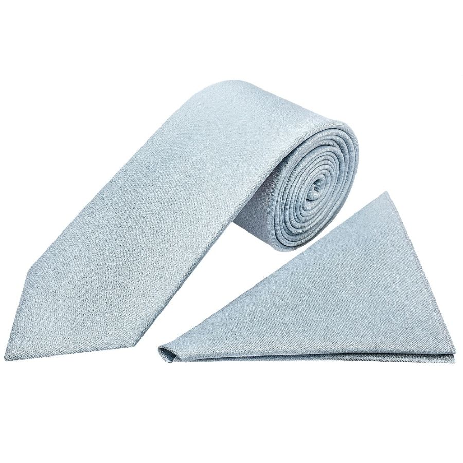 Plain Steel Blue Silk Classic Men's Tie and Pocket Square Set