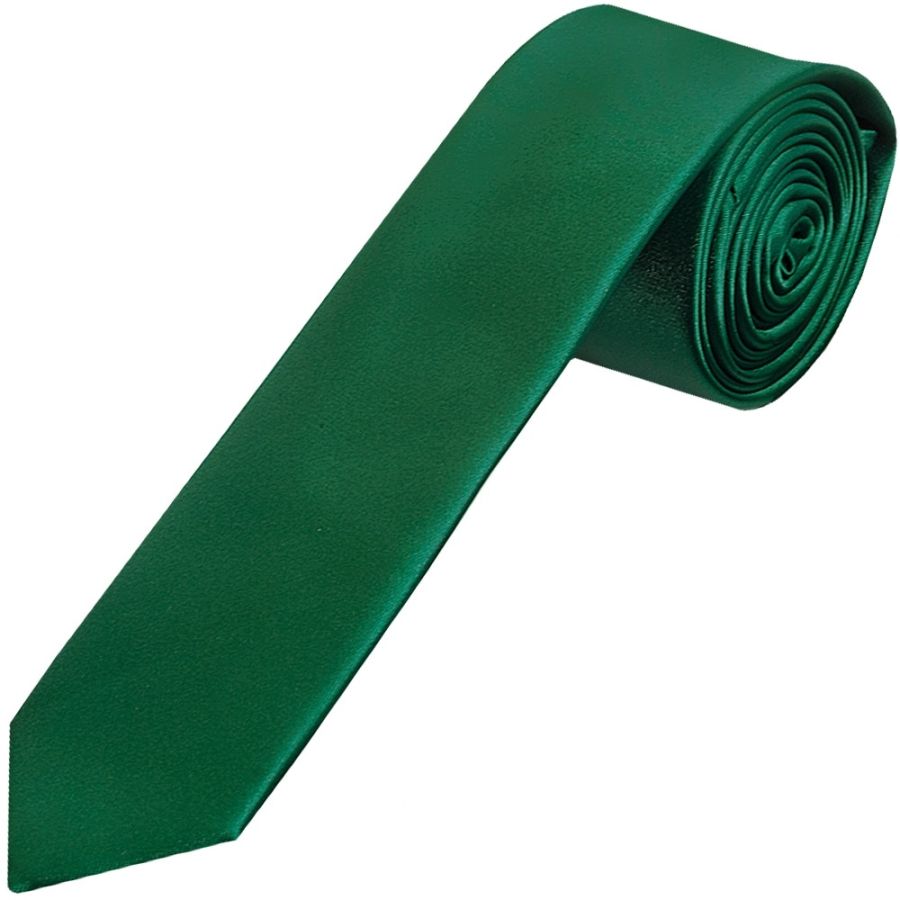 Plain Forest Green Satin Skinny Boys Tie