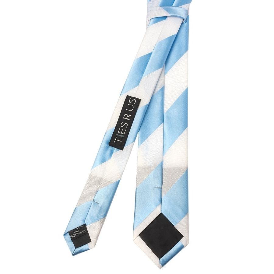 Sky Blue and White Striped Skinny Boys Tie and Pocket Square Set