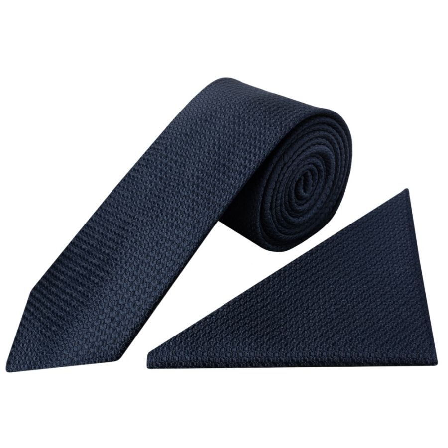 Navy Textured Classic Tie and Pocket Square Set
