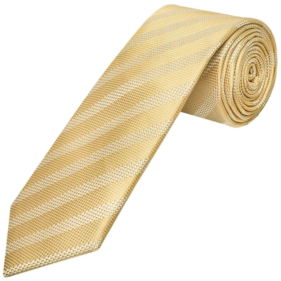 Mens Gold Textured Stripe Silk Classic Tie Pocket Square and Cufflinks Box Set