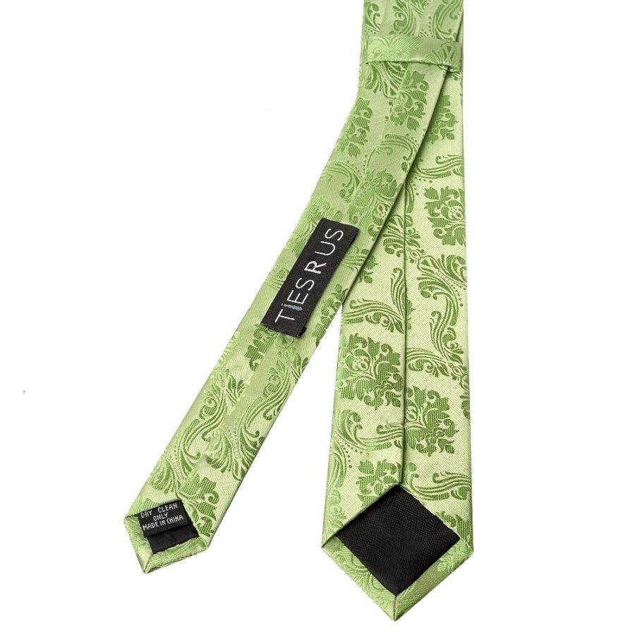 Light Green Paisley Skinny Men's Tie and Pocket Square Set