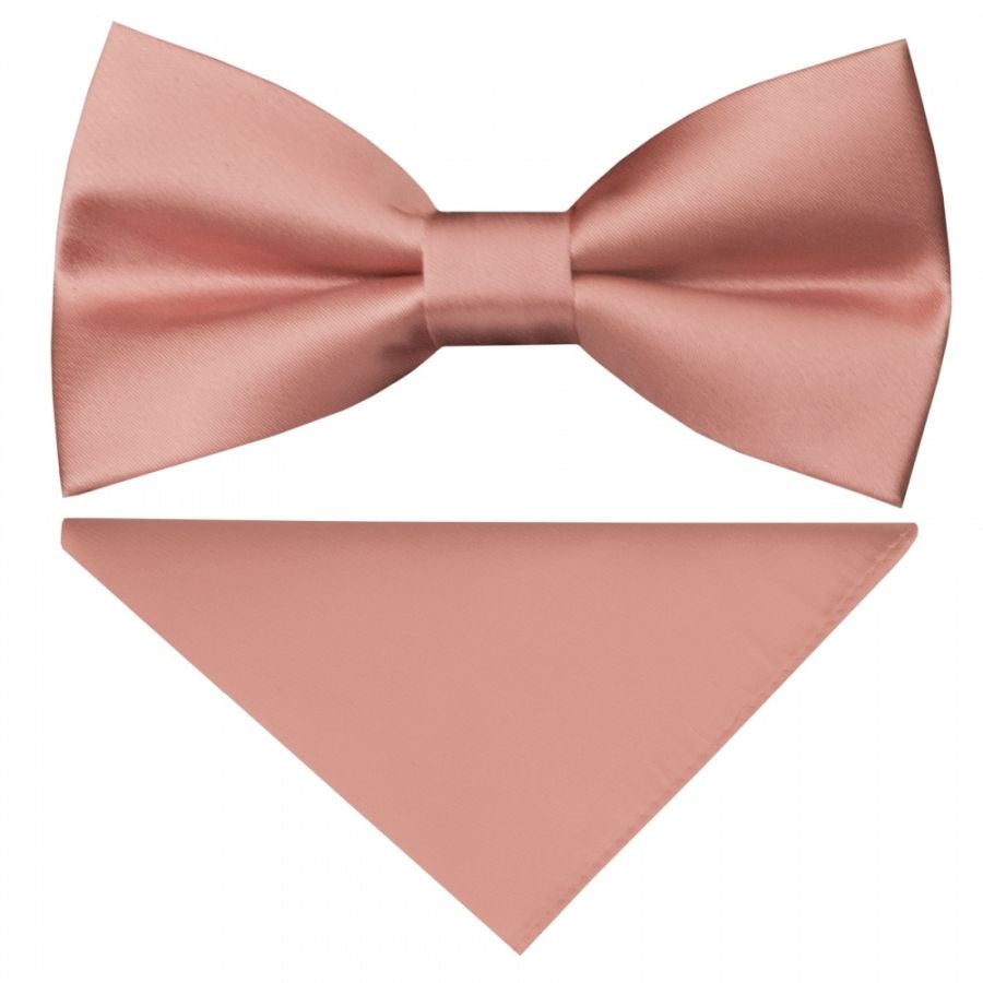 Pre Tied Dusty Rose Satin Silk Boys Bow Tie and Pocket Square Set