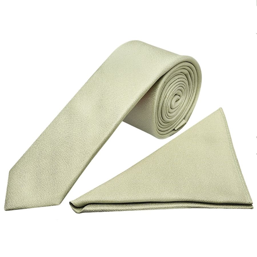 Plain Sage Green Silk Skinny Boys Tie and Pocket Square Set