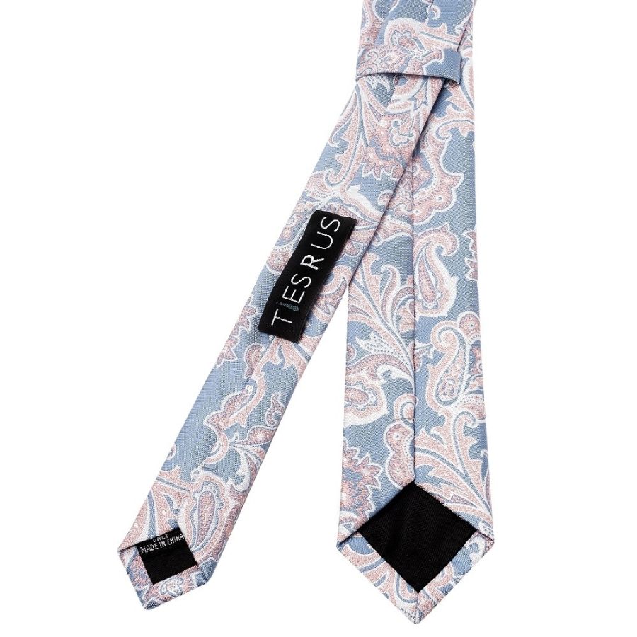 Blue and Pink Paisley Skinny Mens Tie and Pocket Square Set
