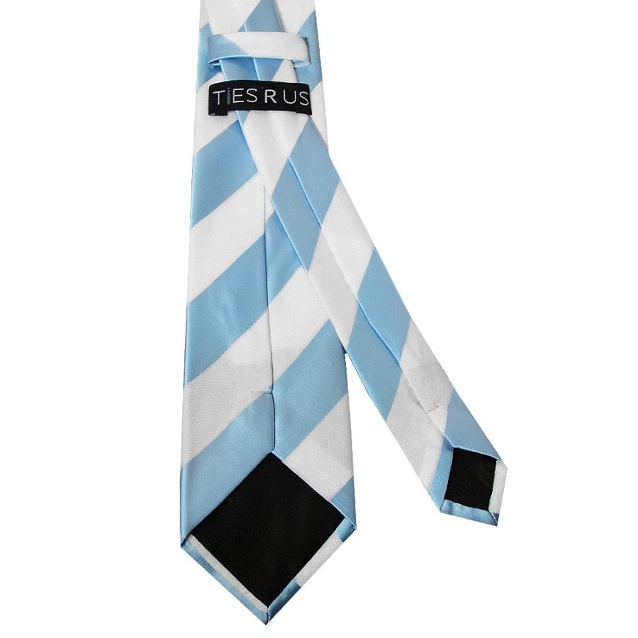 Sky Blue and White Striped Classic Men's Football Tie and Pocket Square Set