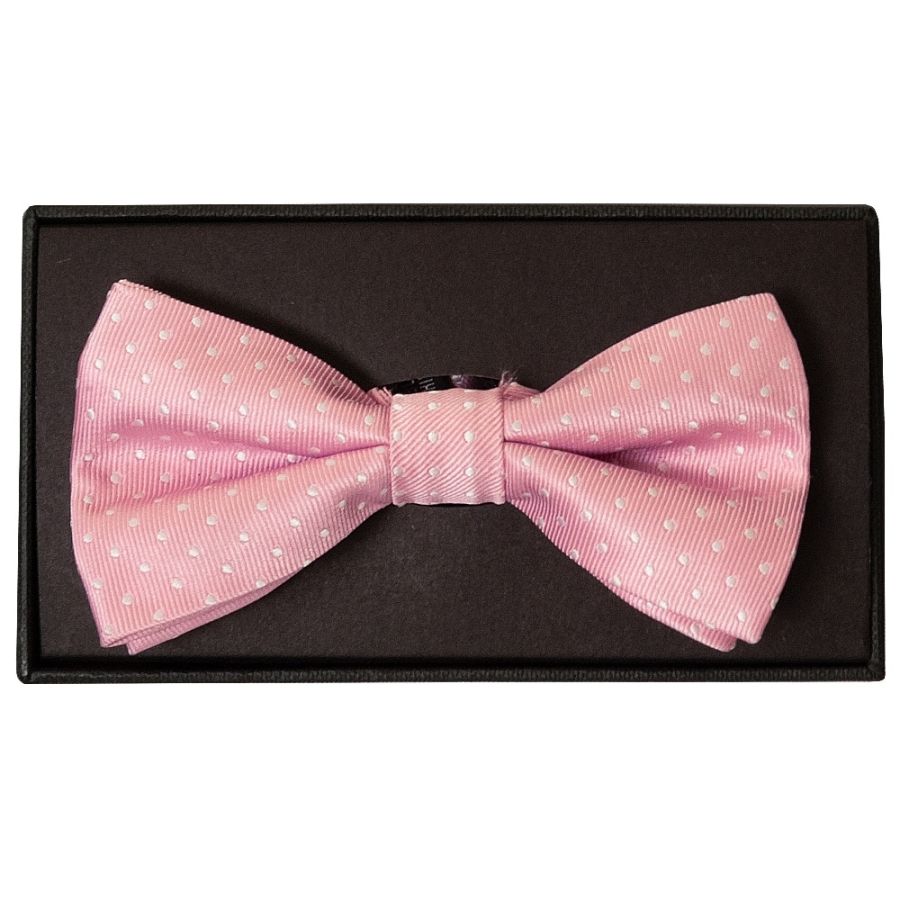 Handmade Pink And White Polka Dot Mens Bow Tie