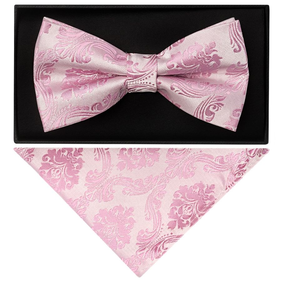 Dusty Pink Paisley Handmade Mens Bow Tie and Pocket Square Set