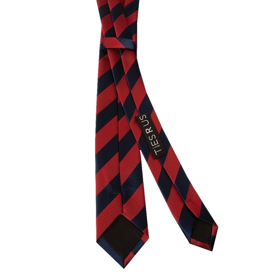 Navy and Red Striped Skinny Men's Tie and Pocket Square Set