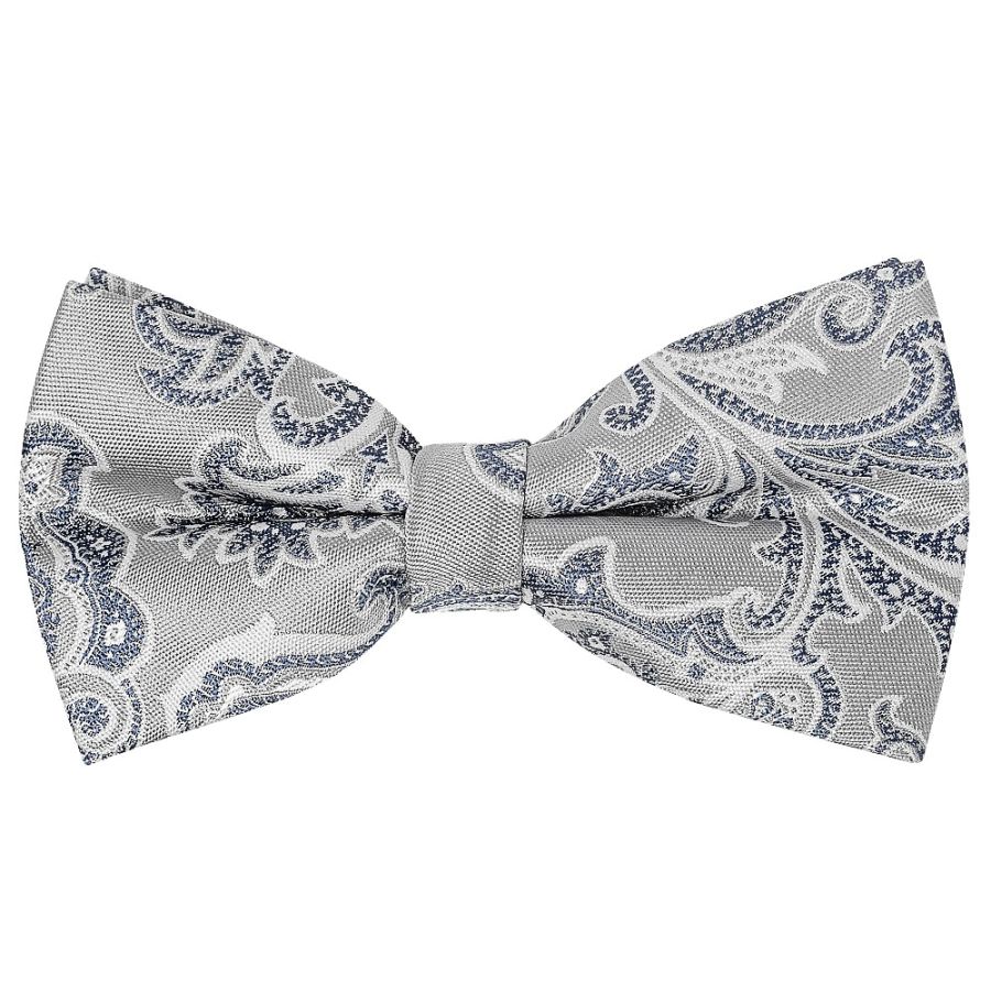 Pre Tied Silver and Blue Paisley Boys Bow Tie Age 4-7