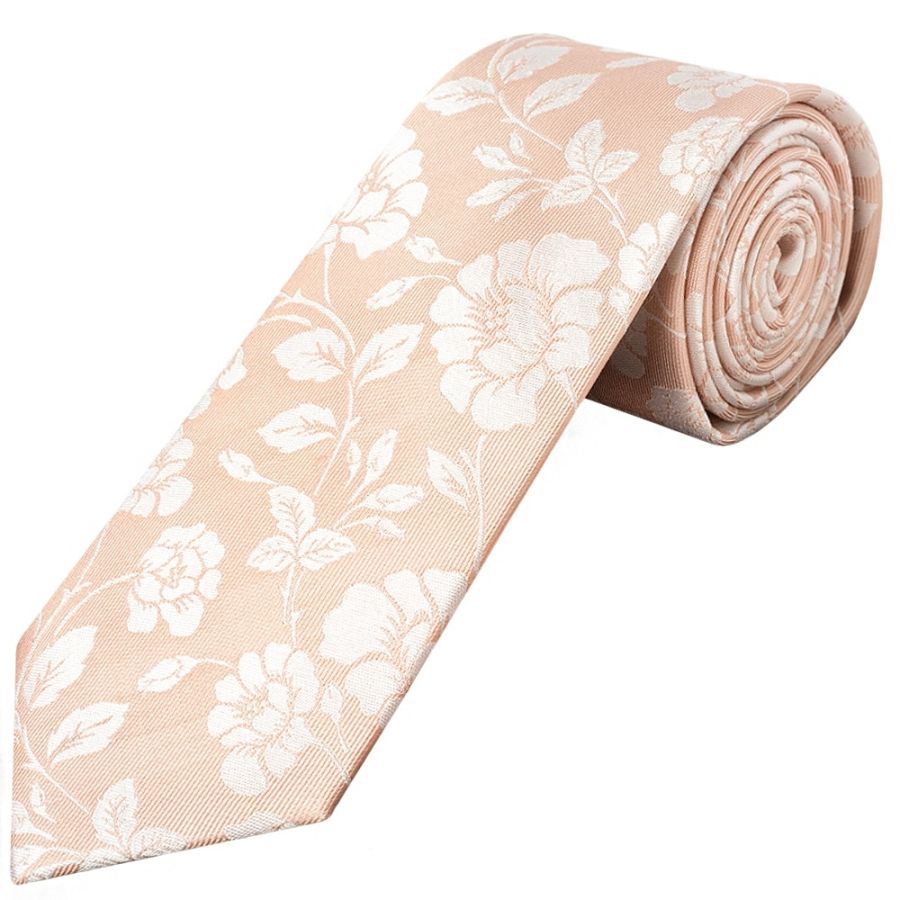 Pink with White Floral Silk Classic Tie 
