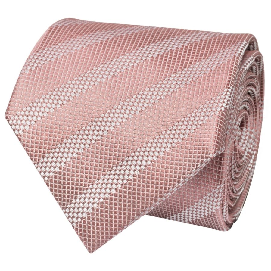 Mens Rose Gold Textured Stripe Silk Classic Tie Pocket Square and Cufflinks Box Set