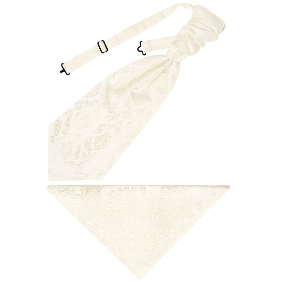 Ivory Paisley Men's Cravat Tie and Pocket Square Set