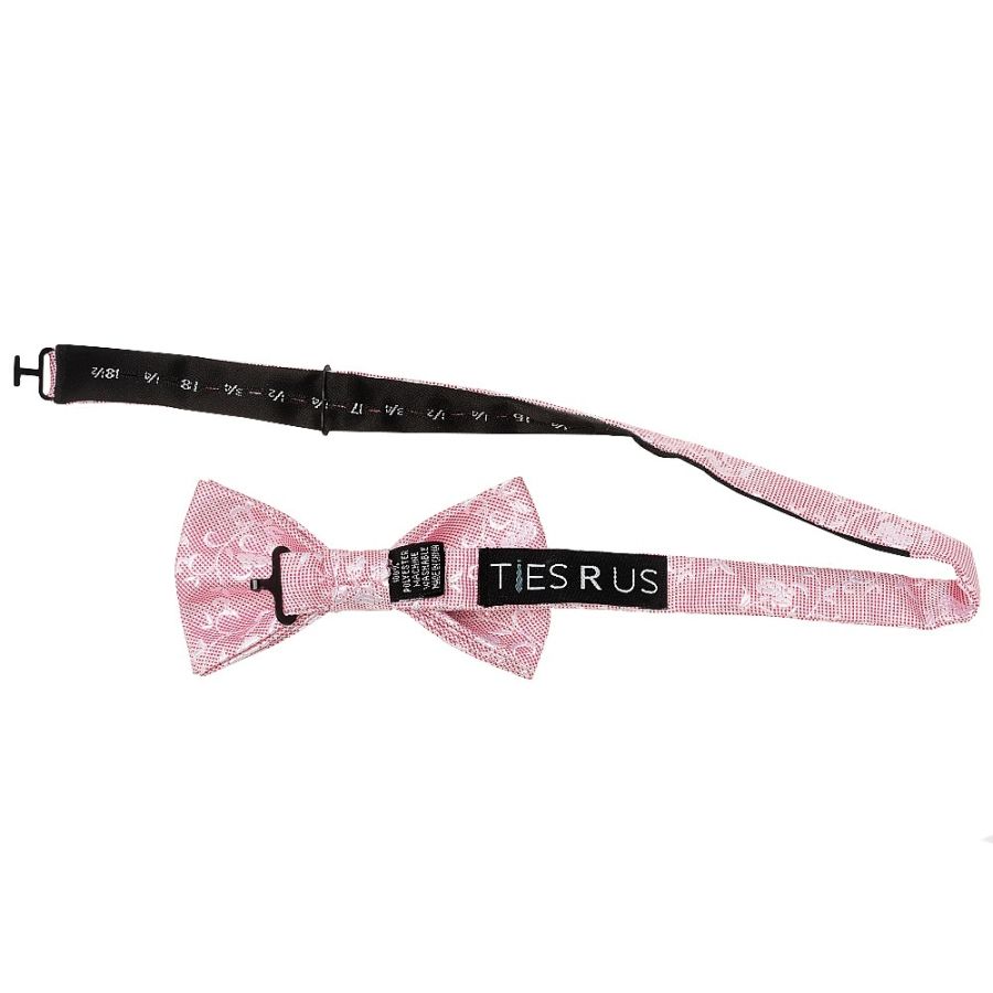 Pink and White Floral Handmade Mens Bow Tie