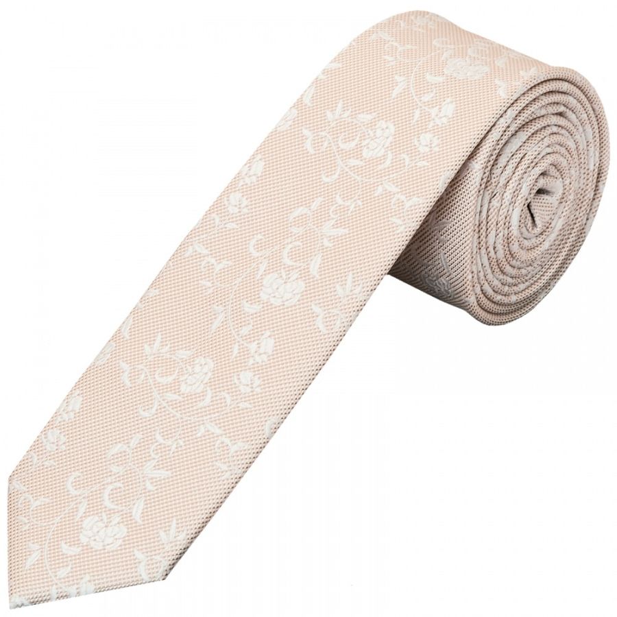 END OF SEASON STOCK Light Peach and White Floral Skinny Men's Tie