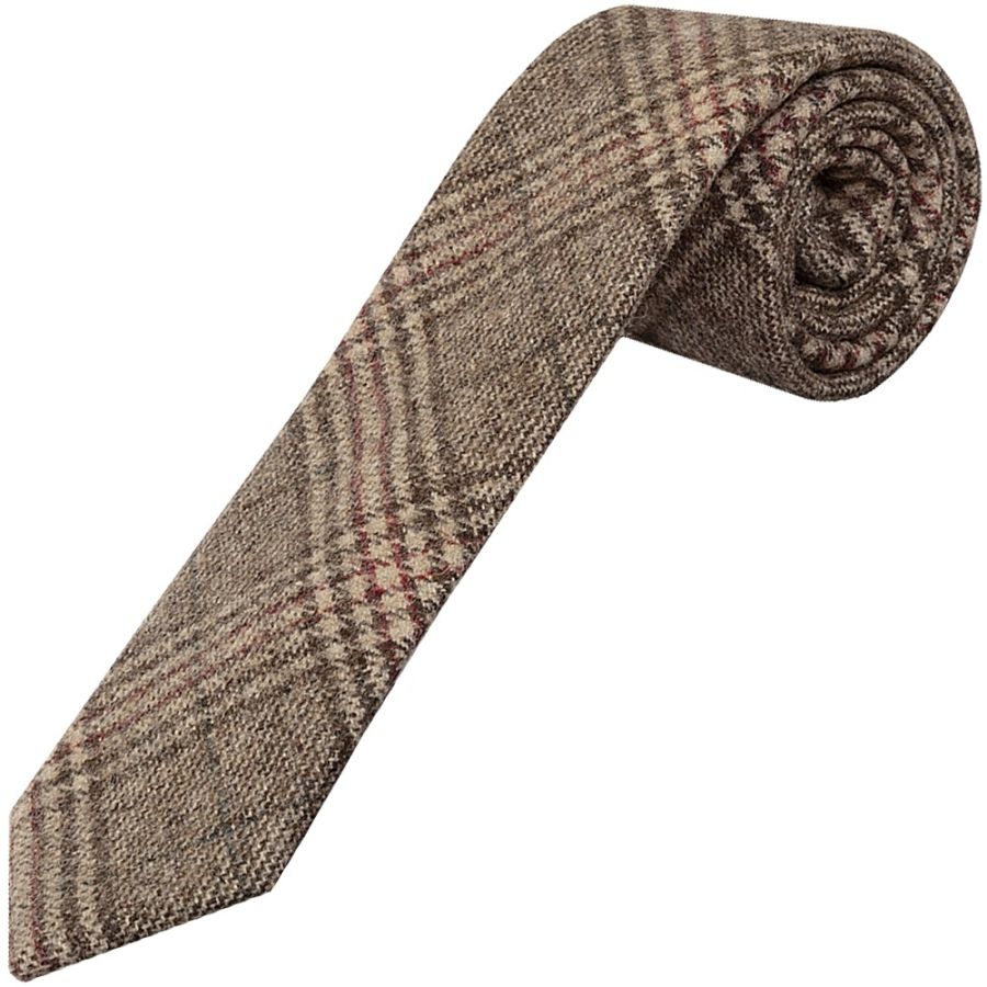 Light Brown Check Tweed Skinny Boys Tie