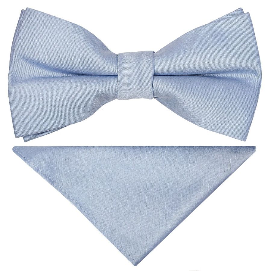 Pre Tied Dusty Blue Boys Bow Tie and Pocket Square Age 4-7