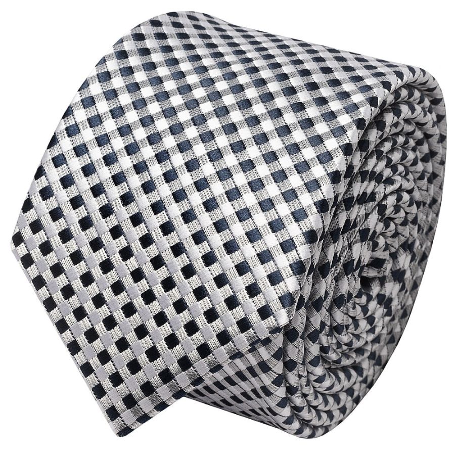 Silver Diamond Neat Skinny Boys Tie and Pocket Square