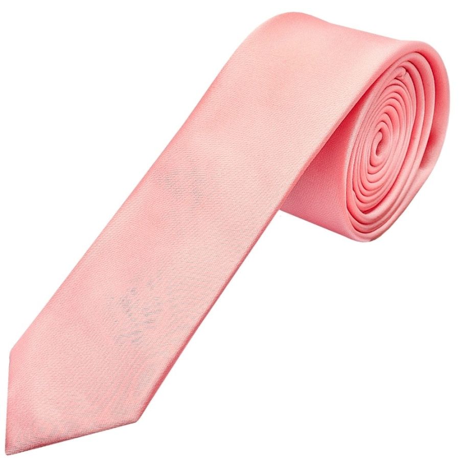 Plain Blush Rose Boys Satin Skinny Tie and Pocket Square Set