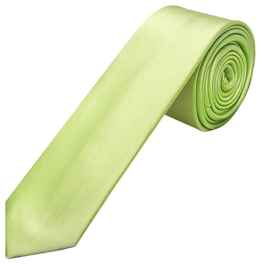 Plain Avocado Green Satin Skinny Men's Tie