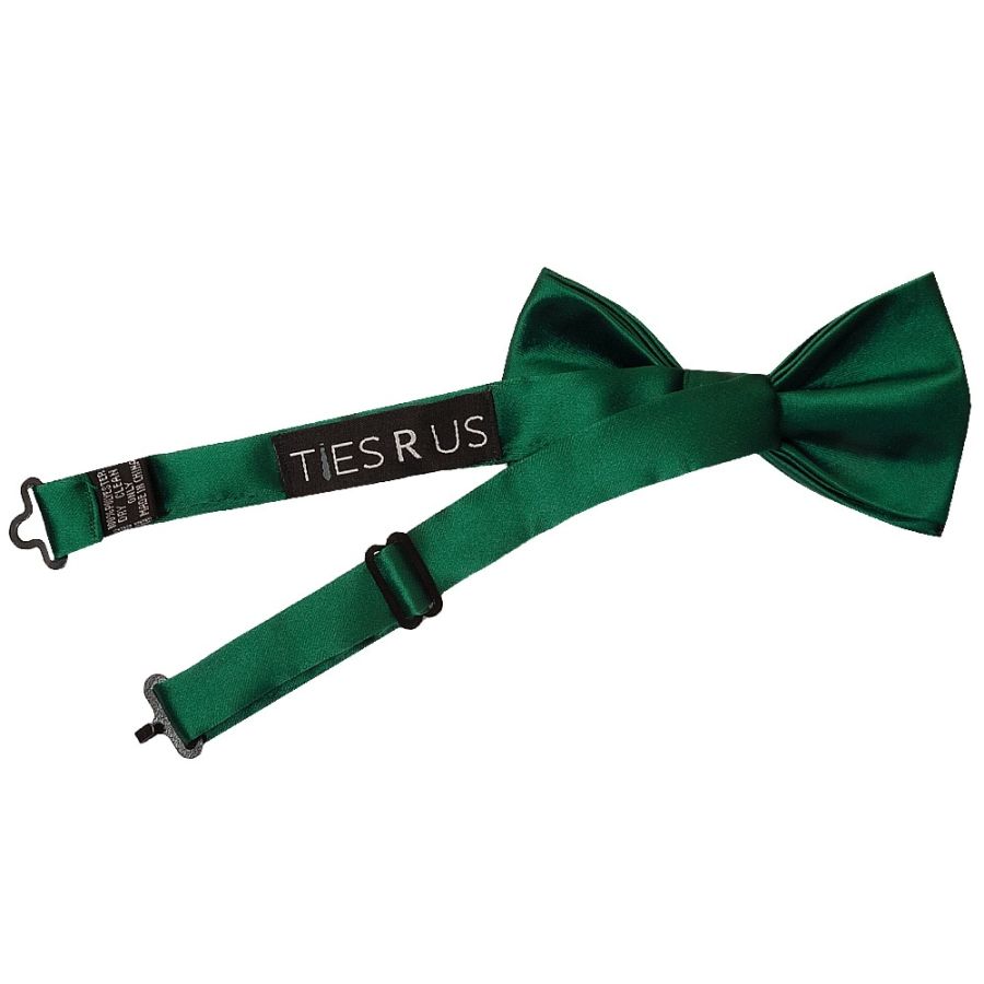 Pre Tied Forest Green Satin Boys Bow Tie Age 4-7