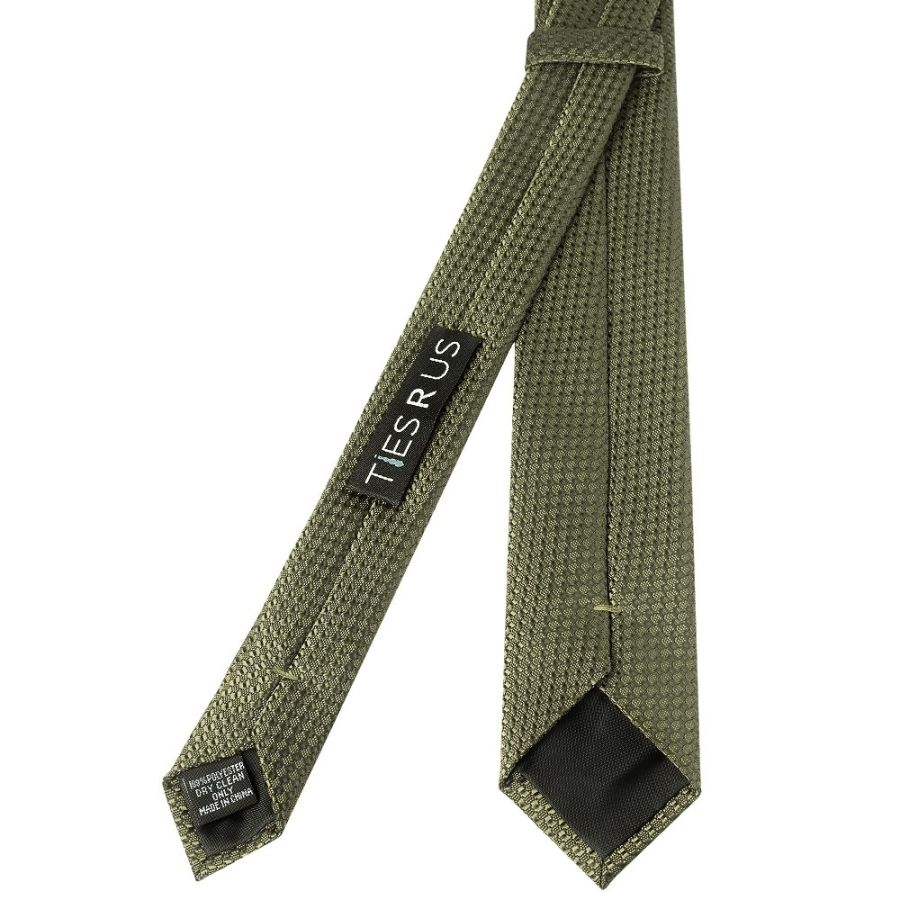 Olive Green Textured Skinny Tie and Pocket Square Set
