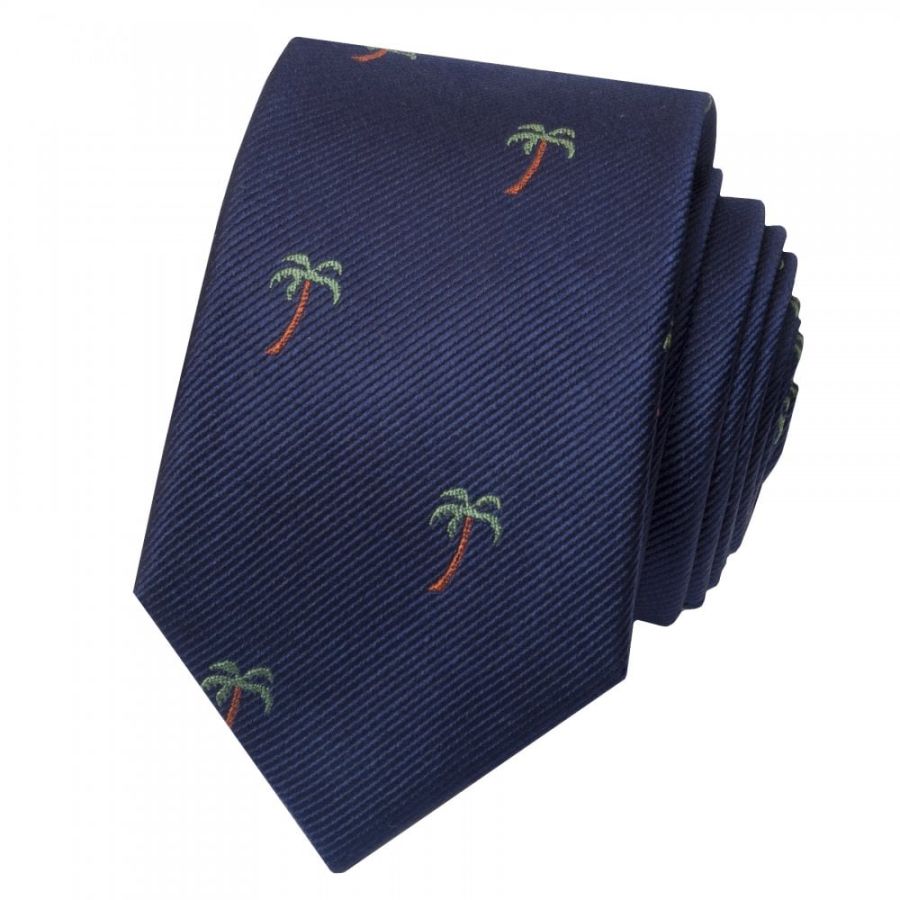 Navy Palm Tree Silk Skinny Men's Tie