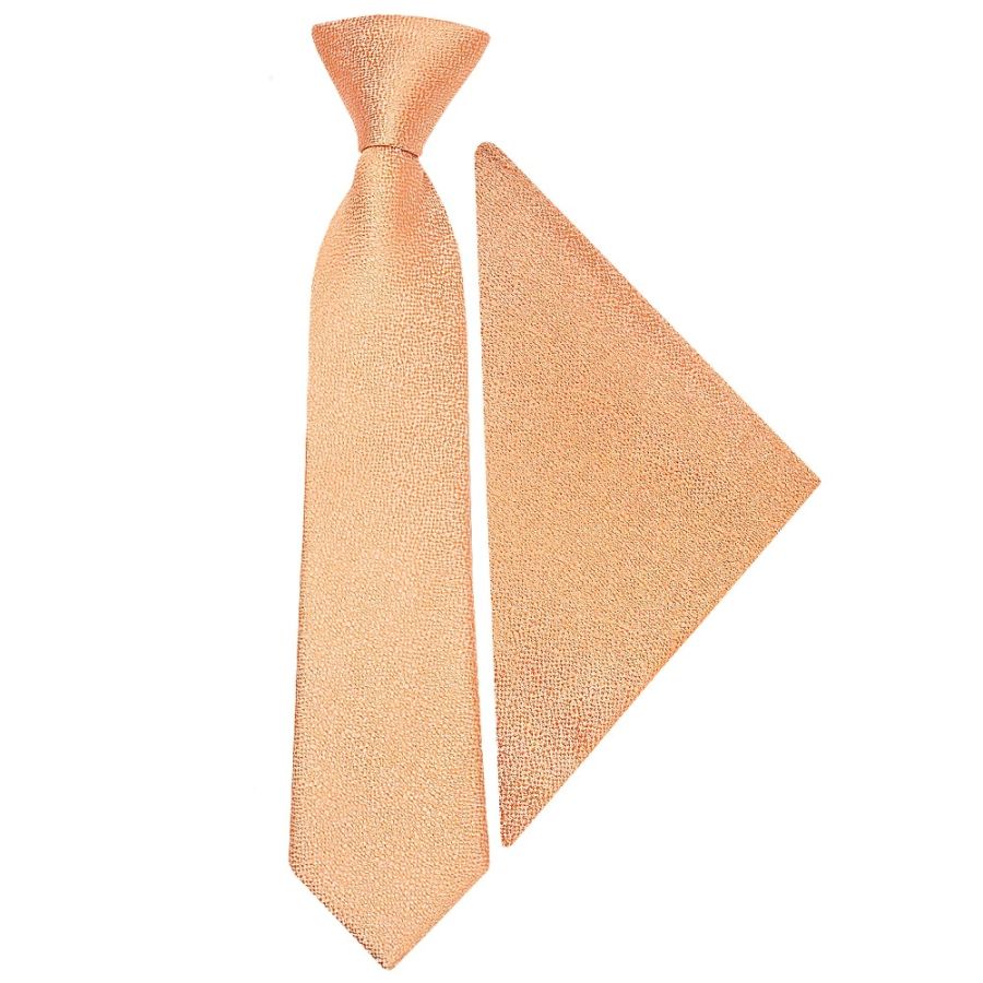 Pre Tied Peach Textured Silk Boys Tie and Pocket Square Set Age 4-7