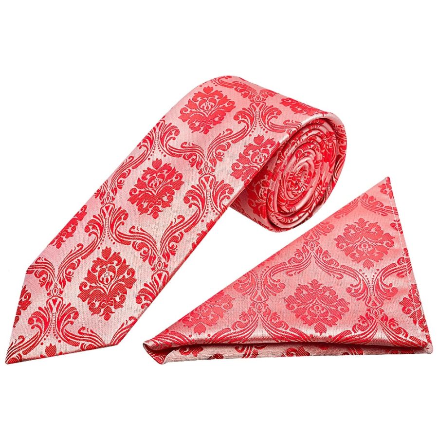 Bright Red Paisley Classic Men's Tie and Pocket Square Set