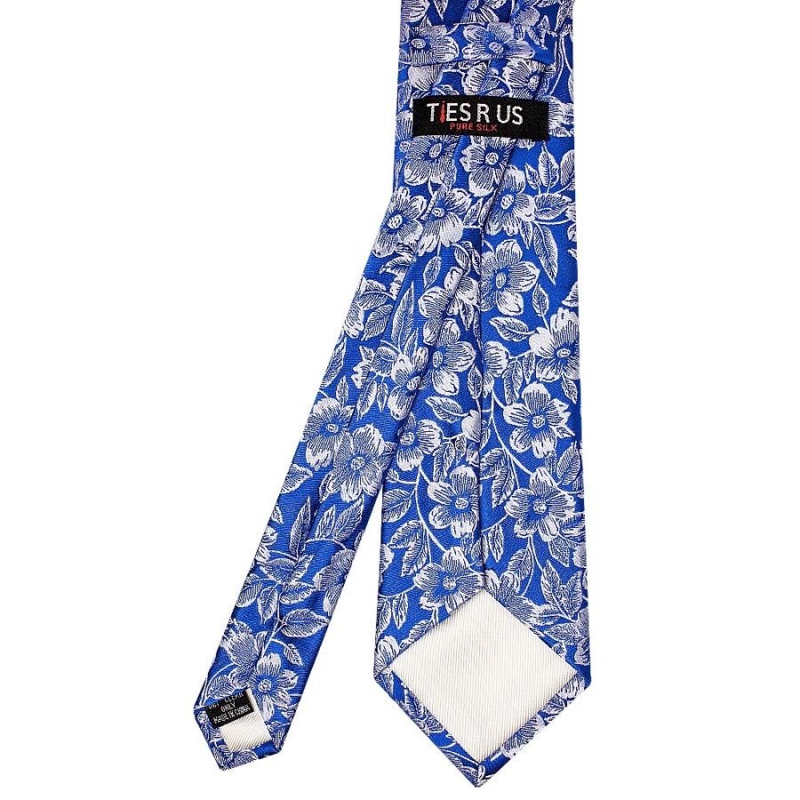 Mens Royal Blue Floral Silk Classic Tie