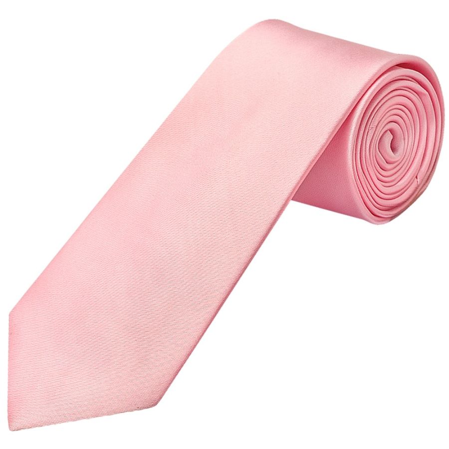 Plain Pink Satin Classic Men's Tie and Pocket Square Set