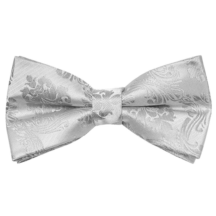 Pre Tied Silver Paisley Boys Bow Tie and Pocket Square Set