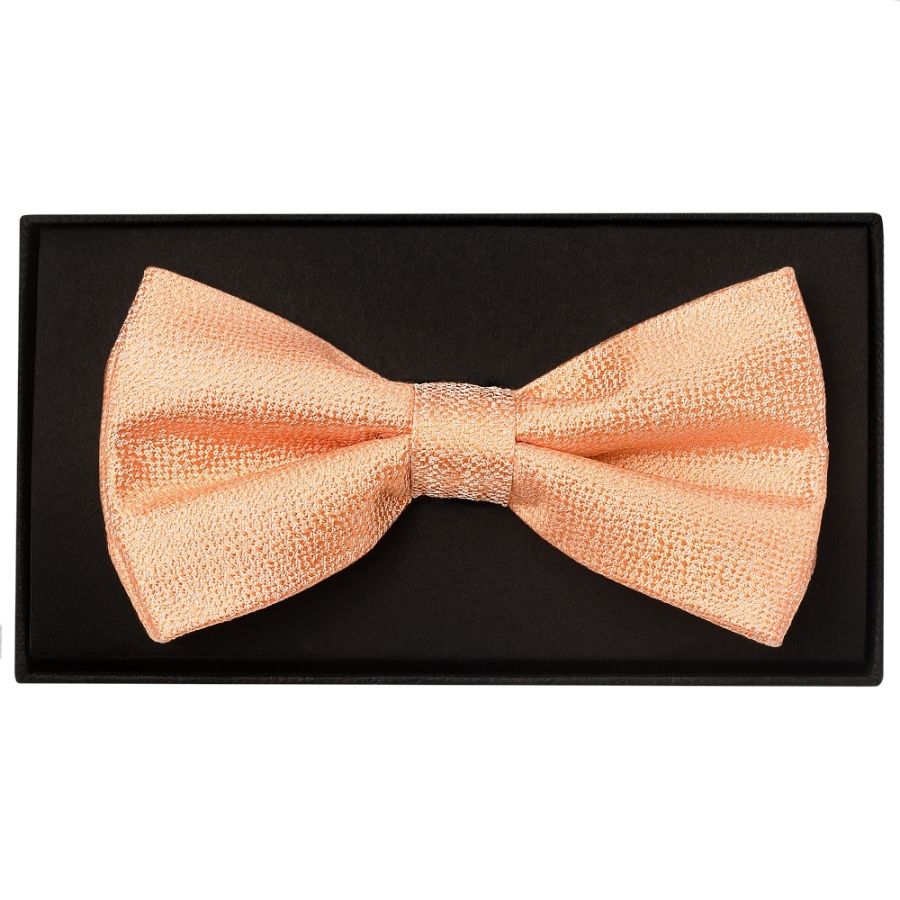 Plain Peach Textured Silk Mens Bow Tie