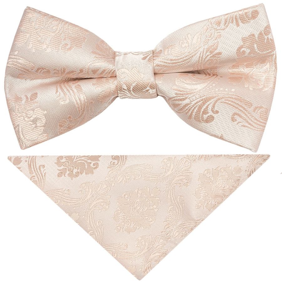 Pre Tied Nude Paisley Boys Bow Tie and Pocket Square