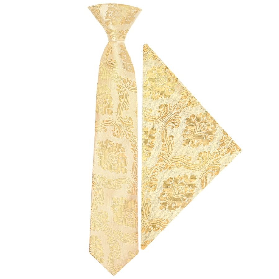 Pre Tied Caramel Paisley Boys Tie and Pocket Square Set Age 4-7