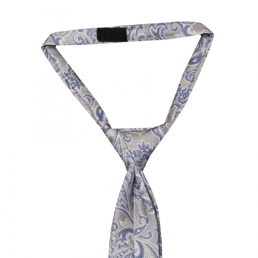 Pre Tied Silver and Blue Paisley Boys Tie Age 4-7