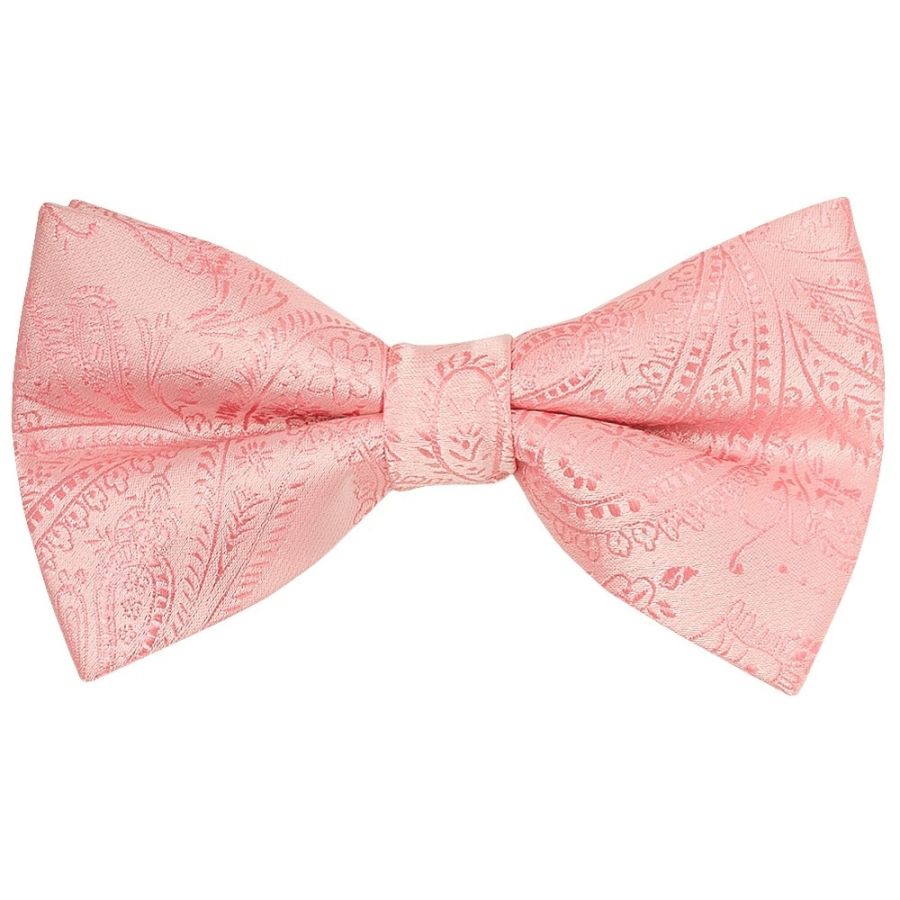 Pre Tied Light Pink Paisley Bow Tie and Pocket Square Set Age 4-7