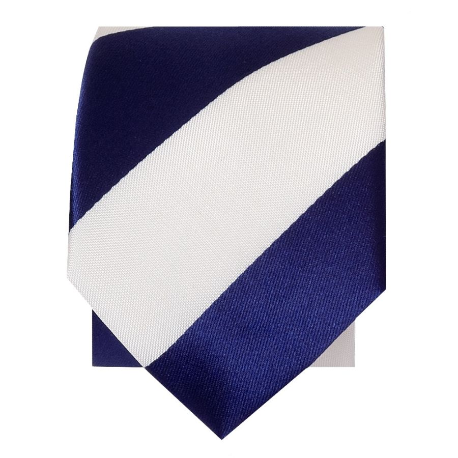 Navy and White Striped Hand Made Skinny Men's Football Tie