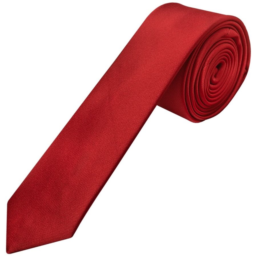 Plain Scarlet Red Skinny Men's Tie and Pocket Square Set