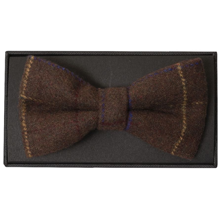 Brown Large Check Mens Tweed Bow Tie