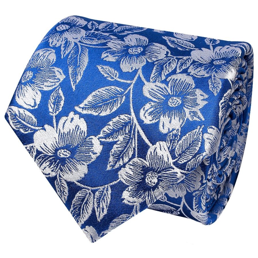 Mens Royal Blue Floral Silk Classic Tie