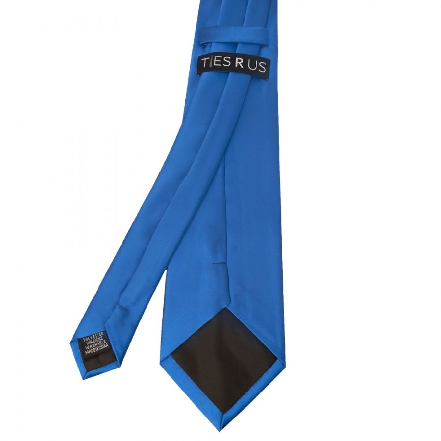 Plain Electric Blue Satin Classic Men's Tie and Pocket Square Set
