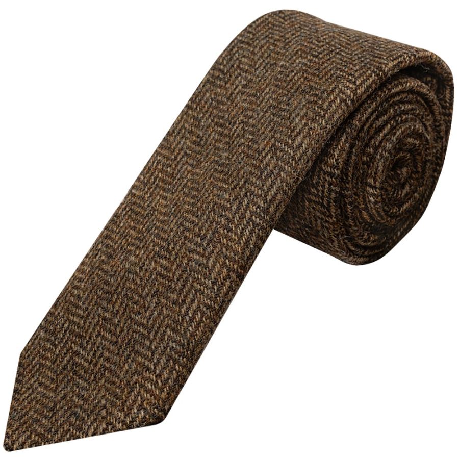 Mens Brown Herringbone Classic Tie
