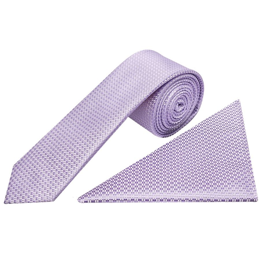 Lilac Textured Skinny Tie and Pocket Square Set