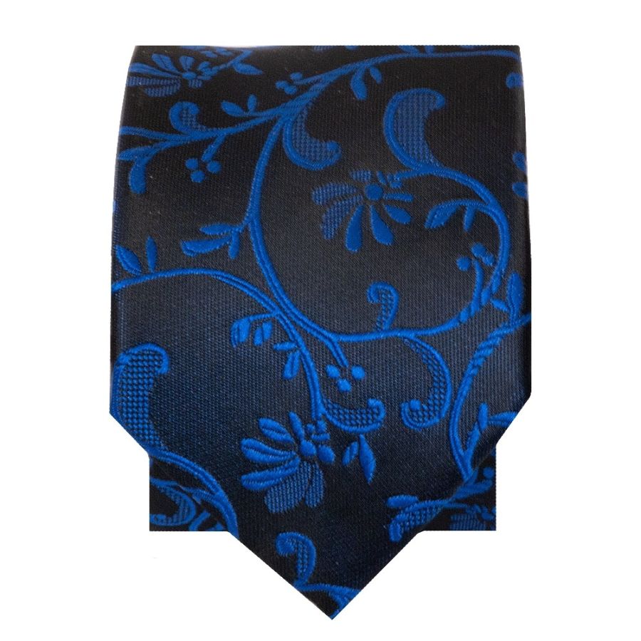 Black with Royal Blue Floral Skinny Boys Tie