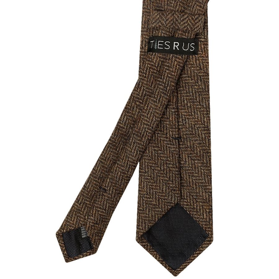 Mens Brown Herringbone Classic Tie