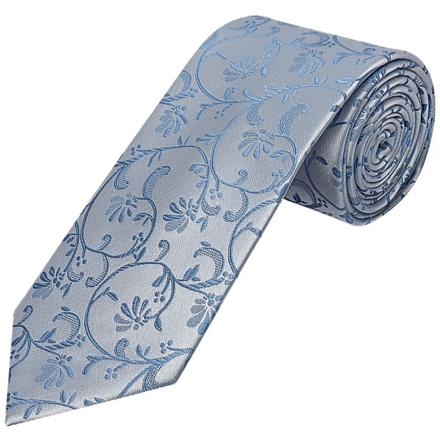 Dusty Blue Floral Classic Men's Tie and Pocket Square Set