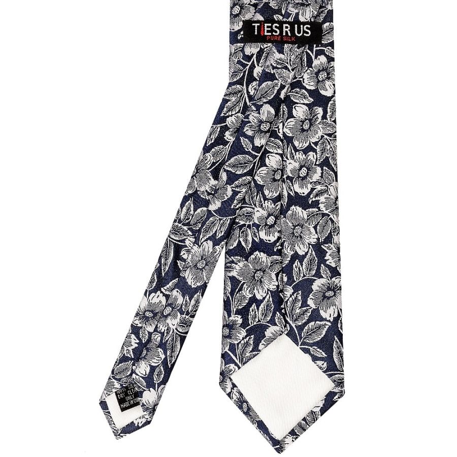Mens Navy Floral Silk Classic Tie and Pocket Square