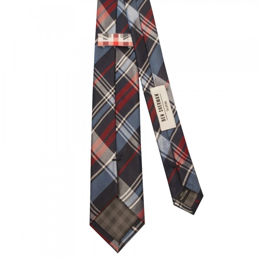 Navy Check Silk Skinny Men's Tie